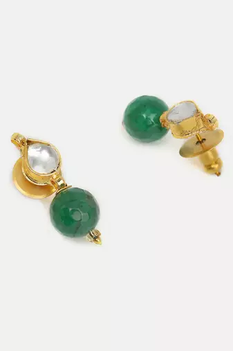 Gold plated kundan green stones earrings
