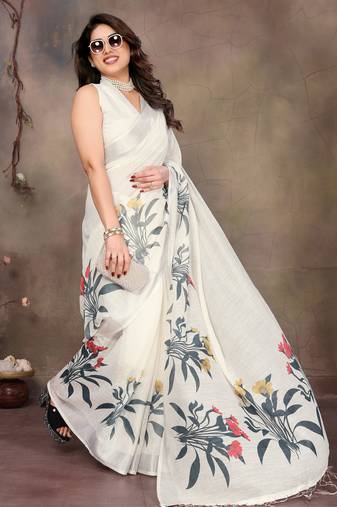 White cotton lilen digital printewith blouse