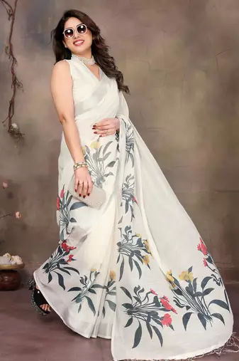 White cotton lilen digital printewith blouse