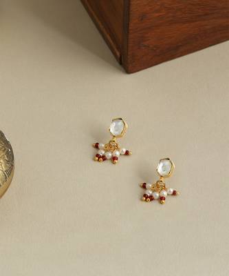 Gold plated kundan red stones earrings 3