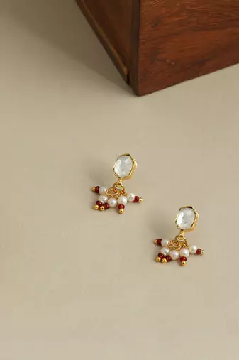 Gold plated kundan red stones earrings