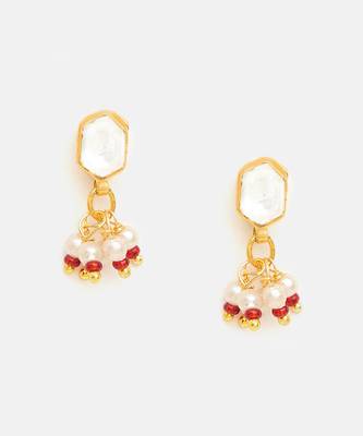 Gold plated kundan red stones earrings 1