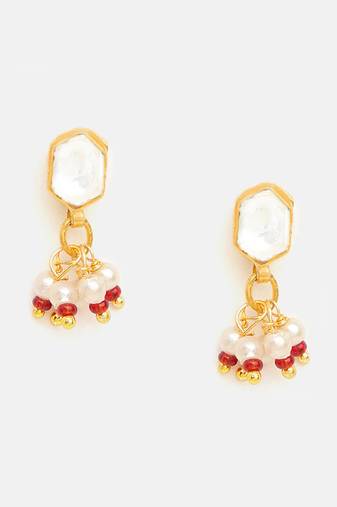 Gold plated kundan red stones earrings