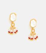 Gold plated kundan red stones earrings