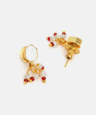 Gold plated kundan red stones earrings 4