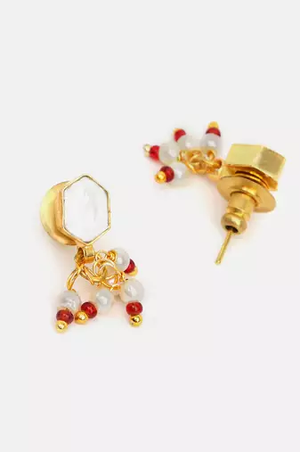 Gold plated kundan red stones earrings