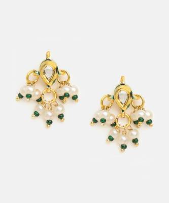 Gold plated kundan green stones earrings 1