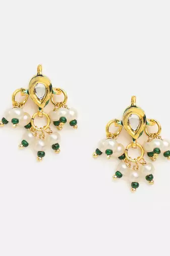 Gold plated kundan green stones earrings