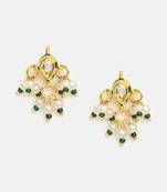 Gold plated kundan green stones earrings