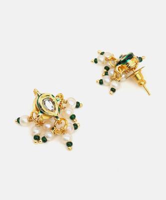 Gold plated kundan green stones earrings 4