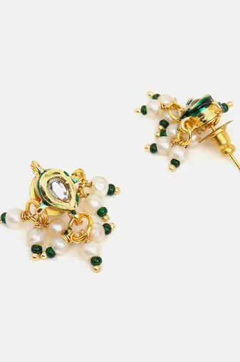Gold plated kundan green stones earrings