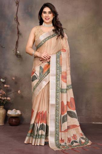 Cream cotton lilen digital printewith blouse