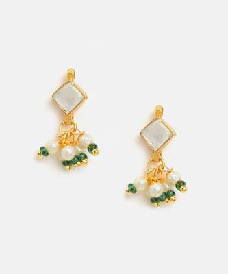 Gold plated kundan green stones earrings 1