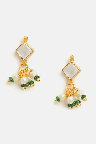 Gold plated kundan green stones earrings