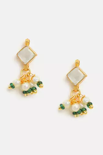 Gold plated kundan green stones earrings