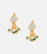 Gold plated kundan green stones earrings