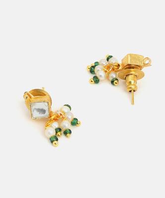 Gold plated kundan green stones earrings 4