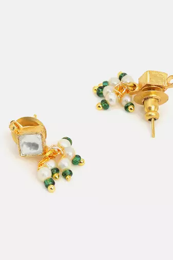 Gold plated kundan green stones earrings