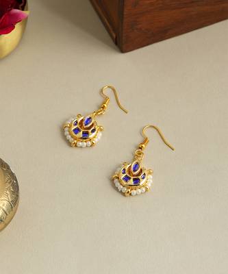 Gold plated kundan blue stones earrings 2