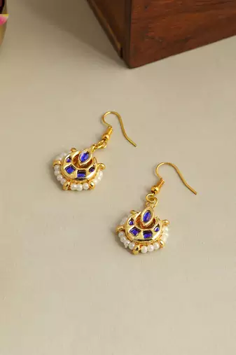 Gold plated kundan blue stones earrings