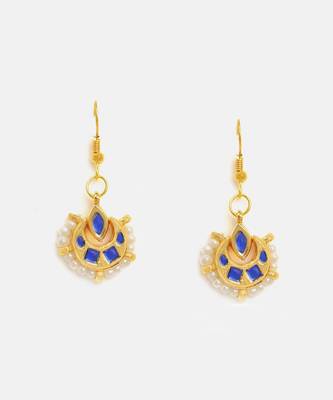Gold plated kundan blue stones earrings 3
