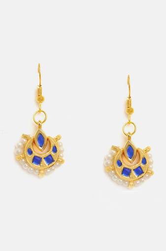 Gold plated kundan blue stones earrings