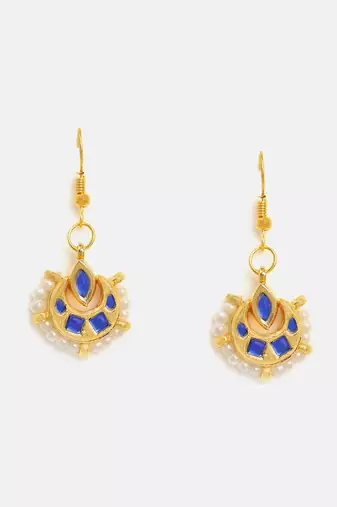 Gold plated kundan blue stones earrings