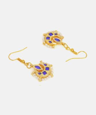 Gold plated kundan blue stones earrings 4