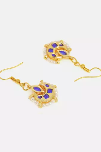 Gold plated kundan blue stones earrings