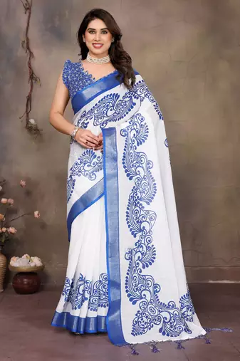 White cotton lilen digital printewith blouse