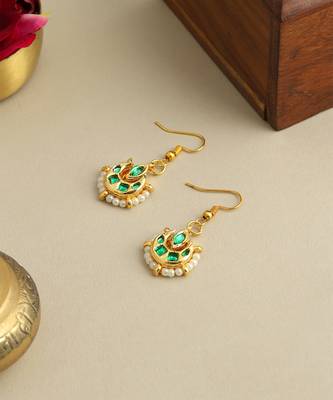 Gold plated kundan green stones earrings 3