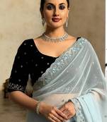 Sky Blue Color Beads And Sequins And Multi Thread Work Faux Georgette Saree