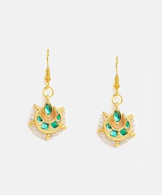 Gold plated kundan green stones earrings 1