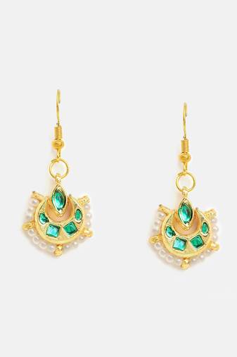 Gold plated kundan green stones earrings