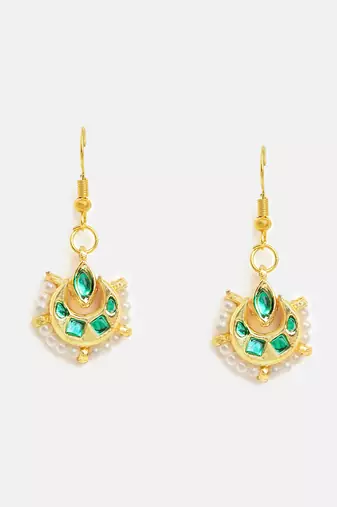Gold plated kundan green stones earrings