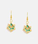 Gold plated kundan green stones earrings