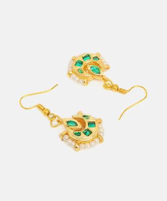 Gold plated kundan green stones earrings 4