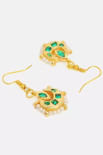 Gold plated kundan green stones earrings