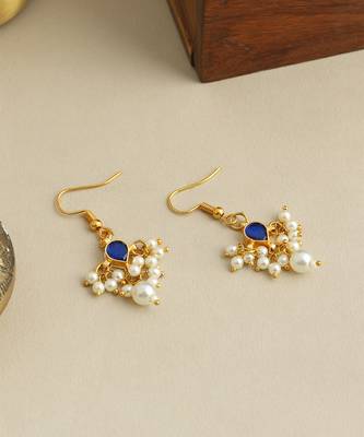 Gold plated kundan blue stones earrings 2