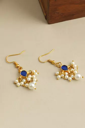 Gold plated kundan blue stones earrings