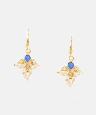 Gold plated kundan blue stones earrings 3