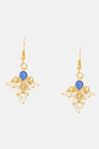 Gold plated kundan blue stones earrings