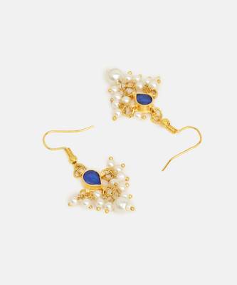 Gold plated kundan blue stones earrings 4