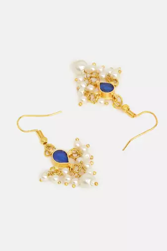 Gold plated kundan blue stones earrings