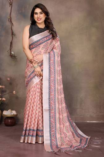 Peach cotton lilen digital printewith blouse