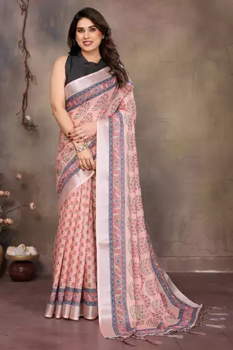 Peach cotton lilen digital printewith blouse