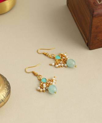 Gold plated kundan green stones earrings 2