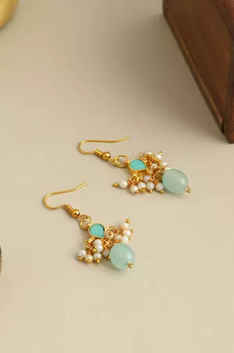 Gold plated kundan green stones earrings