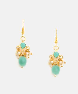 Gold plated kundan green stones earrings 3