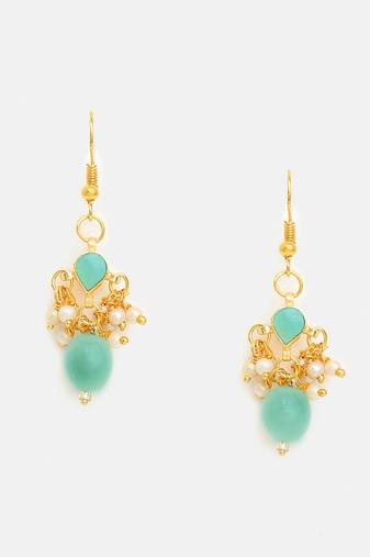 Gold plated kundan green stones earrings